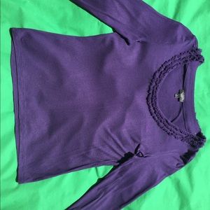 Talbots Petites Purple Fringe Neckline Blouse